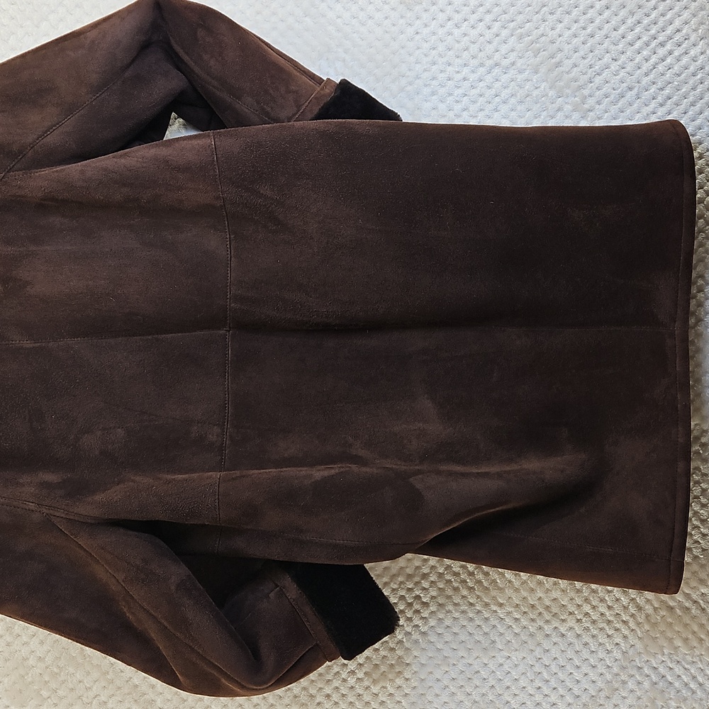 Chocolate Brown Suede Shearling Women's Coat Knee Length VTG Sz 6 Luxurious - Picture 5 of 11